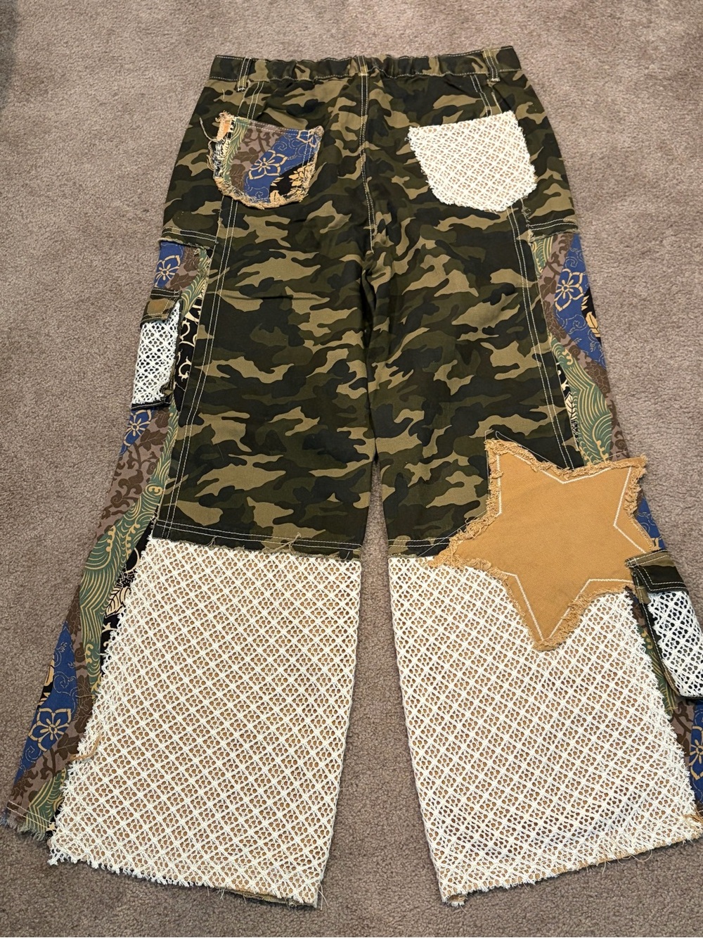 Pol Hunting Wives SzMed Patchwork Camo Wide-Leg Pants Olive/Beige - Picture 15 of 16